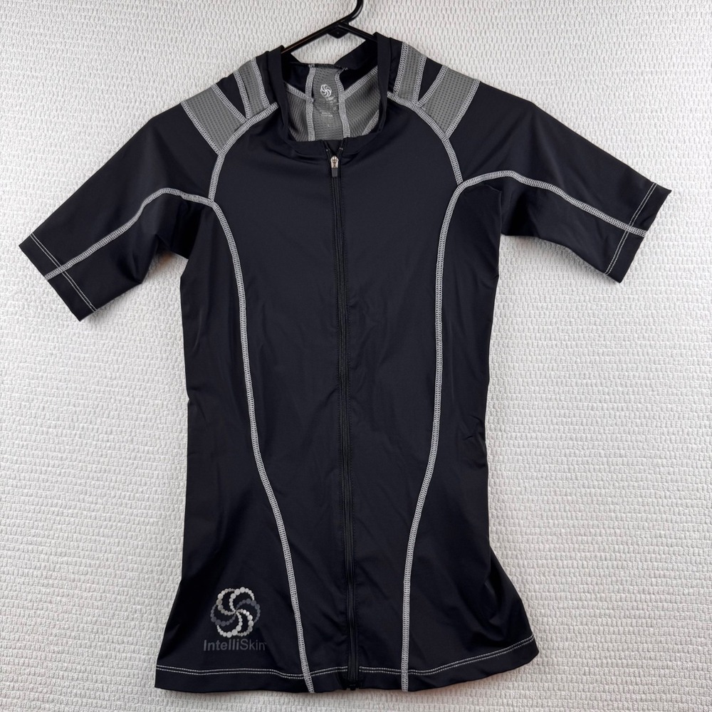 IntelliSkin Womens L Black Full Zip Compression Posture Shirt Short Sleeve